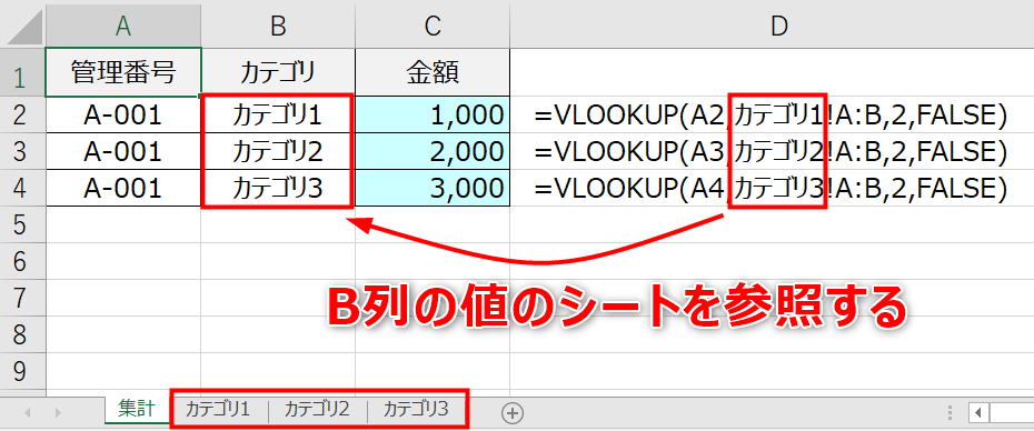 Excelでセルの文字列のシートを参照する